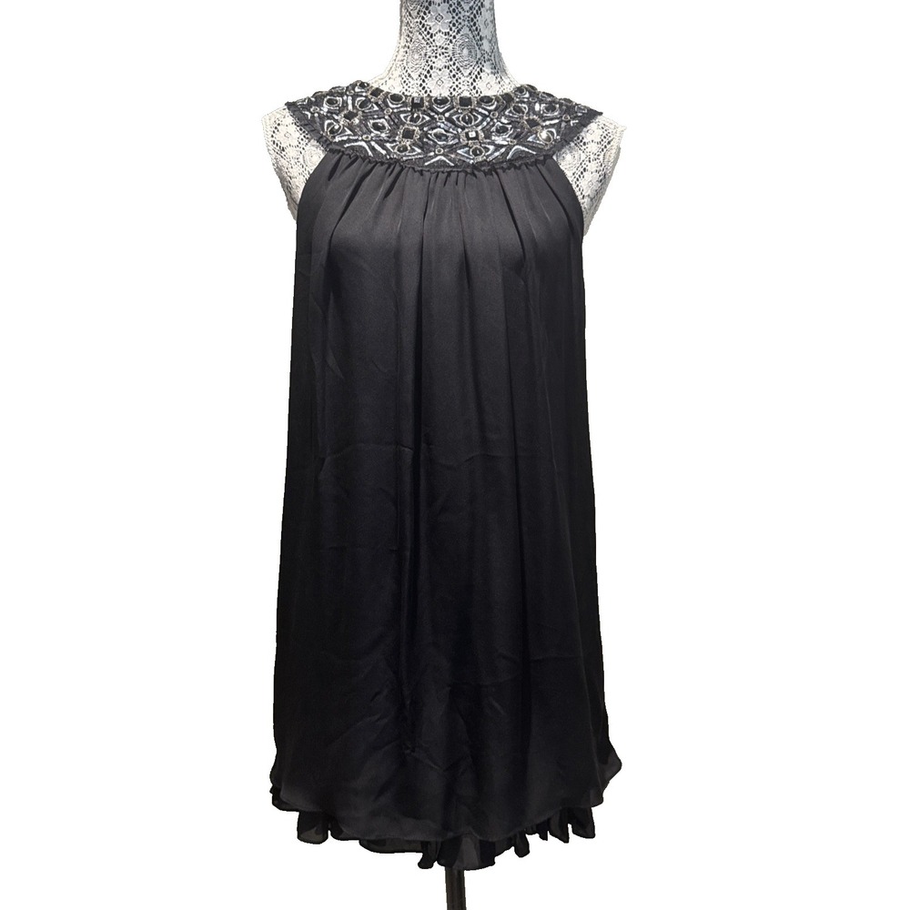 100% Silk Alice + Olivia Beaded Neck xs New Years Cocktail little black dress